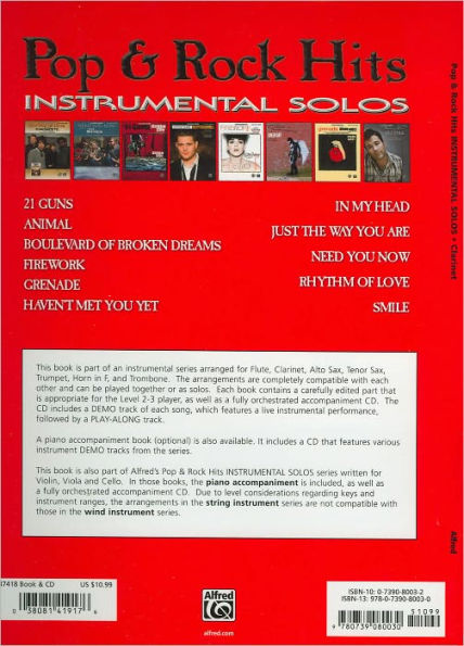 Pop & Rock Hits Instrumental Solos: Clarinet, Book & CD