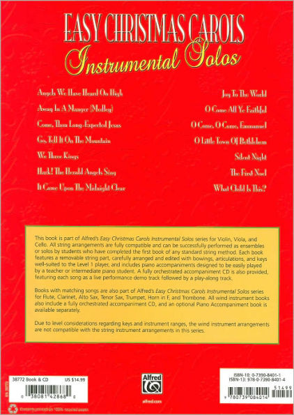 Easy Christmas Carols Instrumental Solos for Strings: Violin, Book & Online Audio/Software