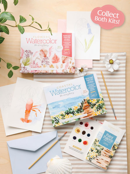 Watercolor the Easy Way Paint-Your-Own Watercolor Cards Coastal: Notecard Paint Kit with Paint and Brush Included
