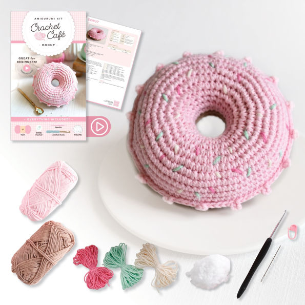 Crochet Caf Amigurumi Kit Donut: Everything You Need Is Included: 100%-Cotton Yarn, Crochet Hook, Stitch Marker, Tapestry Needle, Fiberfill, Step-by-Step Leaflet, and Exclusive Instruction Videos; Beginner Friendly!