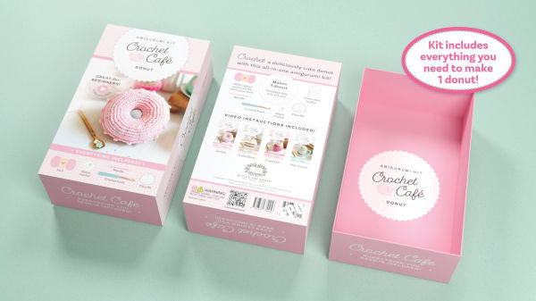 Crochet Caf Amigurumi Kit Donut: Everything You Need Is Included: 100%-Cotton Yarn, Crochet Hook, Stitch Marker, Tapestry Needle, Fiberfill, Step-by-Step Leaflet, and Exclusive Instruction Videos; Beginner Friendly!