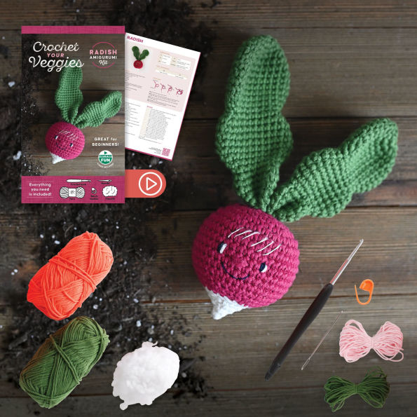 Crochet Your Veggies Amigurumi Kit Radish: Everything You Need Is Included: 100%-Cotton Yarn, Crochet Hook, Stitch Marker, Tapestry Needle, Fiberfill, Step-by-Step Leaflet, and Exclusive Instruction Videos; Beginner Friendly!