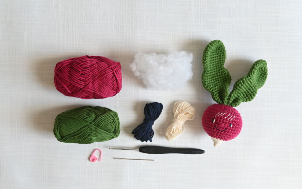Crochet Your Veggies Amigurumi Kit Radish: Everything You Need Is Included: 100%-Cotton Yarn, Crochet Hook, Stitch Marker, Tapestry Needle, Fiberfill, Step-by-Step Leaflet, and Exclusive Instruction Videos; Beginner Friendly!