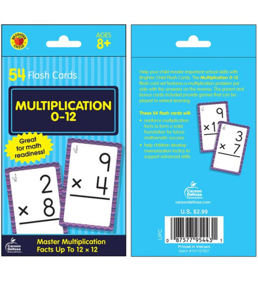 Multiplication 0 to 12 Flash Cards