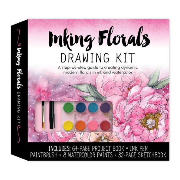 Inking Florals Drawing Kit: A step-by-step guide to creating dynamic modern florals in ink and watercolor