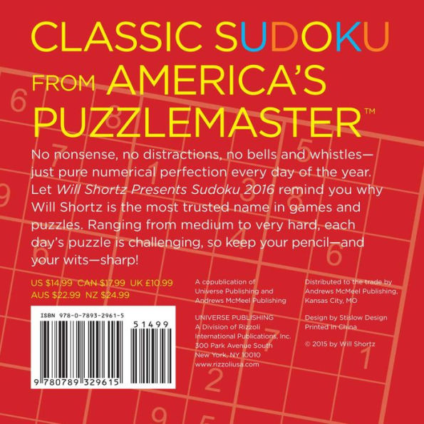 2016 Will Shortz Presents Sudoku Day-to-Day Calendar