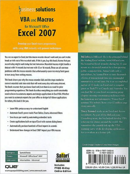 VBA and Macros for Microsoft Office Excel 2007