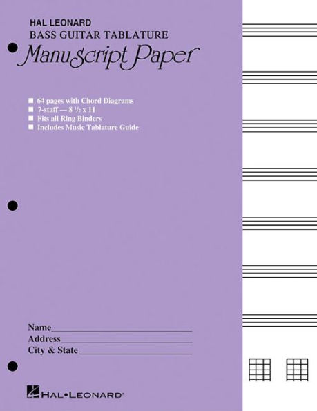 Bass Guitar Tablature Manuscript Paper (Purple Cover)