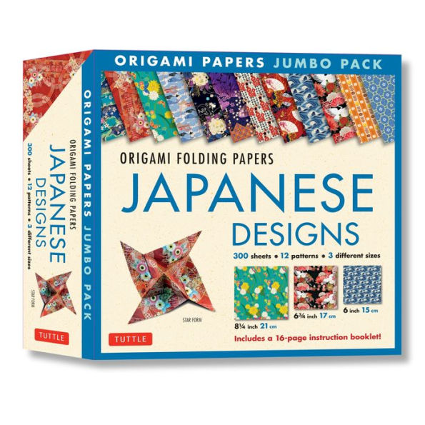 Origami Folding Papers Jumbo Pack: Japanese Designs: 300 Origami Papers in 3 Sizes (6 inch; 6 3/4 inch and 8 1/4 inch) and a 16-page Instructional Origami Book