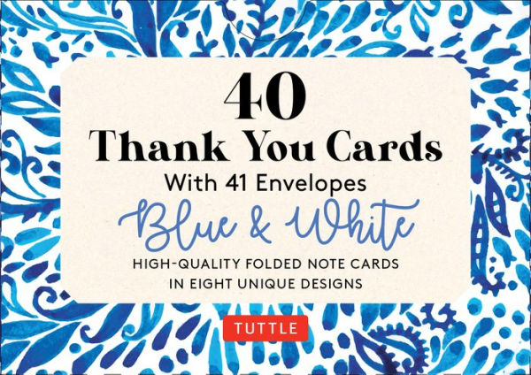 Blue & White, 40 Thank You Cards with Envelopes: (4 1/2 x 3 inch blank cards in 8 unique designs)