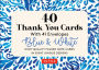 Blue & White, 40 Thank You Cards with Envelopes: (4 1/2 x 3 inch blank cards in 8 unique designs)