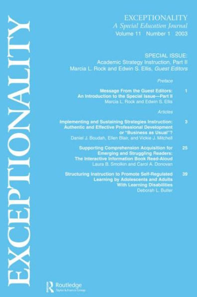 Academic Strategy Instruction: A Special Issue of Exceptionality