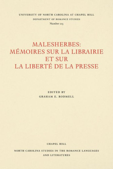 Malesherbes: Mémoires sur la librairie et sur la liberté de la presse