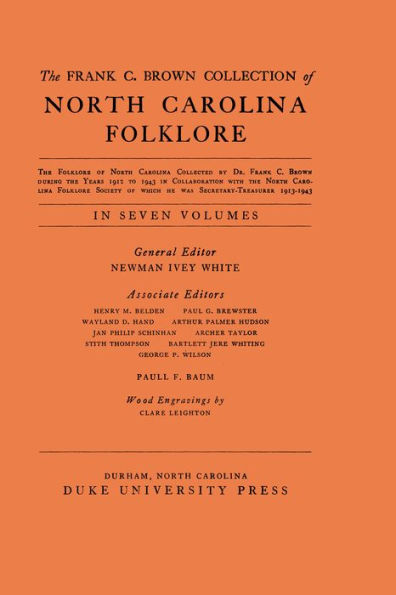 TEST1 The Frank C. Brown Collection of NC Folklore: Vol. VII: Popular Beliefs and Superstitions from North Carolina, pt. 2