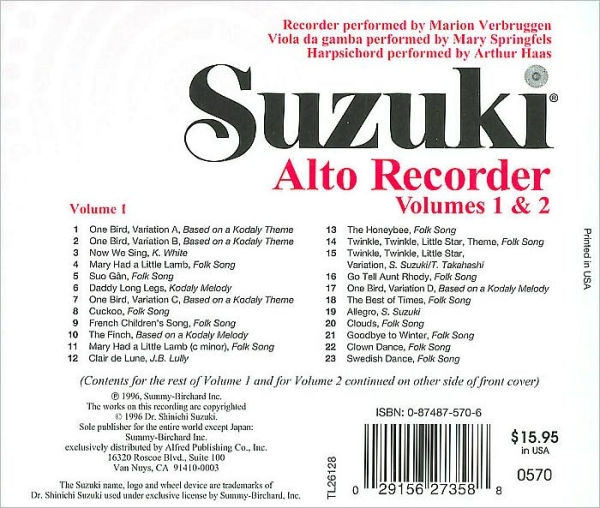 Suzuki Recorder School (Alto Recorder), Vol 1 & 2