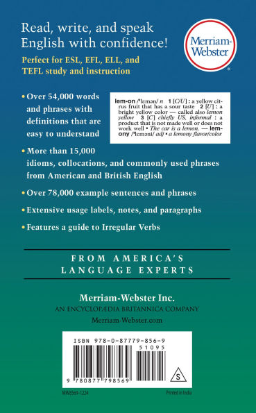 WEBSTER’S ESSENTIAL ENGLISH DICTIONARY Merriam-Webster's Essential Learner's English Dictionary