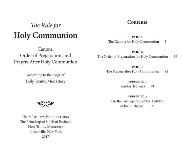 The Rule for Holy Communion: Canons, Order of Preparation, and Prayers After Communion