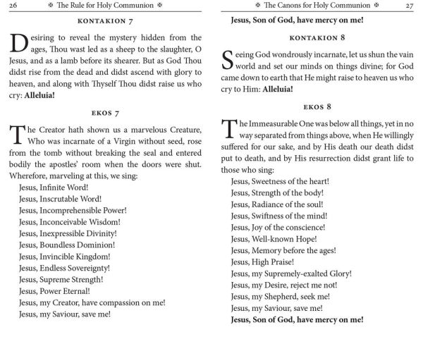 The Rule for Holy Communion: Canons, Order of Preparation, and Prayers After Communion