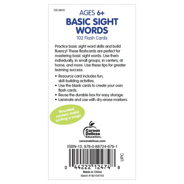 Basic Sight Words Flash Cards, Ages 6 - 9