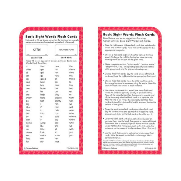 Basic Sight Words Flash Cards, Ages 6 - 9