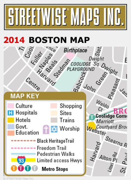 Streetwise Boston Map - Laminated City Center Street Map of Boston, Massachusetts - Folding Pocket Size Travel Map With Metro (2014)