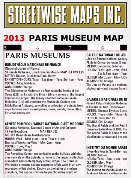 Artwise Paris Museum Map - Laminated Museum Map of Paris, FR - Streetwise Maps (2013)