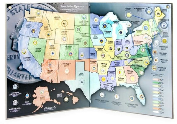 State Series Quarters 1999-2009 Collectors Map (Gray Fold)