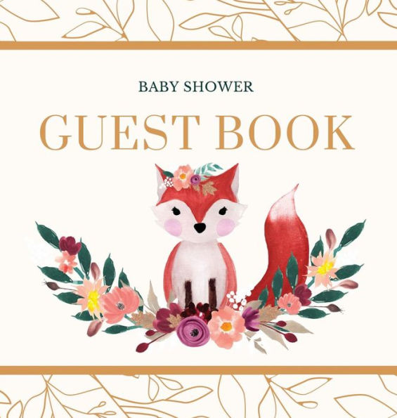 Floral Baby Shower Guest Book Woodland Forest Fox Hard Cover for Girl or Boy - Brown & Off White Gender Neutral Flowers