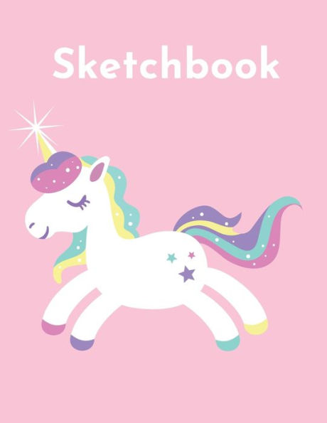 Sketchbook: Cute Kawaii Pink Unicorn Sketchbook for Girls: 100 Large 8.5" x 11" Blank White Pages