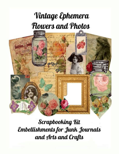 Vintage Ephemera Flowers and Photos: Scrapbooking Kit, Junk Journal Embellishments and Arts and Crafts