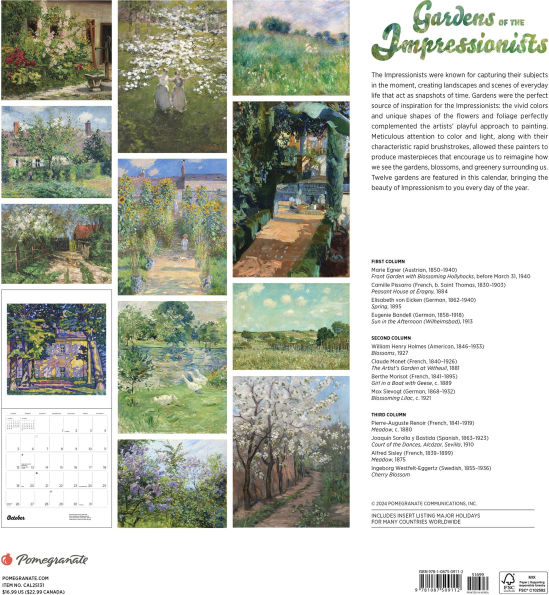 2025 Gardens of the Impressionists Wall Calendar