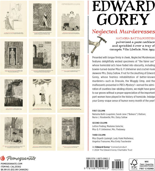 2025 Edward Gorey: Neglected Murderesses Mini Wall Calendar