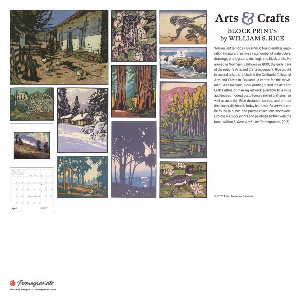 2026 Arts & Crafts Block Prints by William S. Rice Wall Calendar