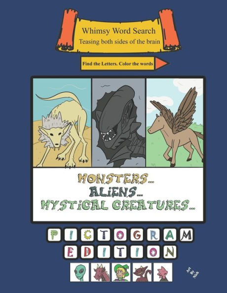 Whimsy Word Search, Monsters, Aliens, and Mystical Creatures, Coloring Book