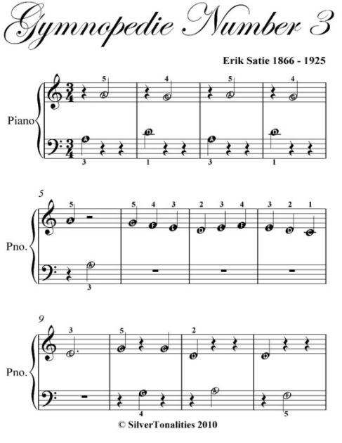 Gymnopedie Number 3 Beginner Piano Sheet Music by Erik Satie | NOOK ...
