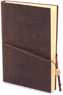 Tooled Border Brown Italian Leather Journal with Bead Tie-( 6