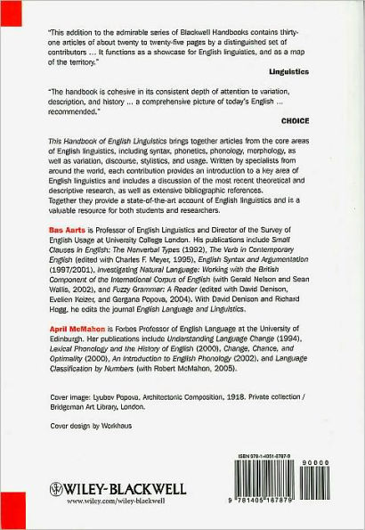 The Handbook Of English Linguistics Edition 1 By Bas Aarts