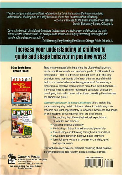 Difficult Behavior in Early Childhood: Positive Discipline for PreK-3 Classrooms and Beyond / Edition 1