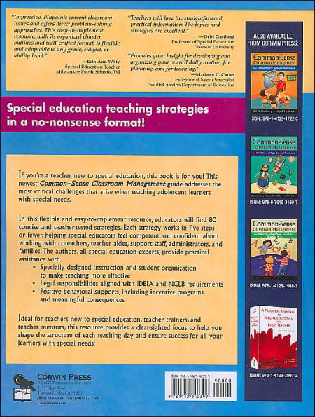 Common-Sense Classroom Management for Special Education Teachers, Grades 6-12 / Edition 1