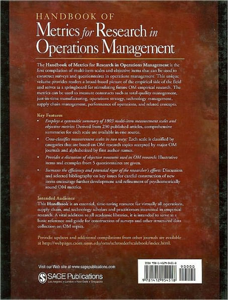 Handbook of Metrics for Research in Operations Management: Multi-item Measurement Scales and Objective Items / Edition 1