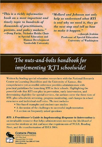 RTI: A Practitioner's Guide to Implementing Response to Intervention / Edition 1