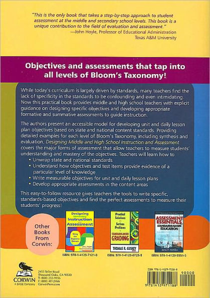 Designing Middle and High School Instruction and Assessment: Using the Cognitive Domain / Edition 1