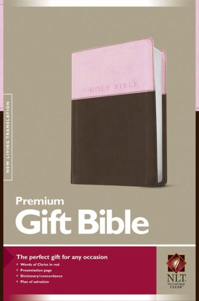 Premium Gift Bible NLT, TuTone (LeatherLike, Pink/Dark Brown, Red Letter)