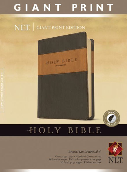 Holy Bible, Giant Print NLT, TuTone (LeatherLike, Brown/Tan, Indexed, Red Letter)