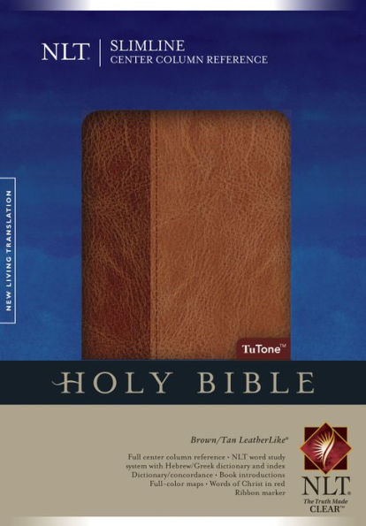 Slimline Center Column Reference Bible NLT, TuTone (LeatherLike, Brown/Tan, Indexed, Red Letter)