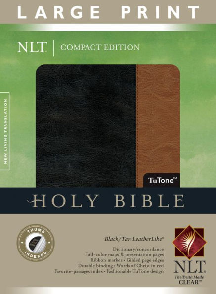 Compact Edition Bible NLT, Large Print, TuTone (LeatherLike, Black/Tan, Indexed, Red Letter)