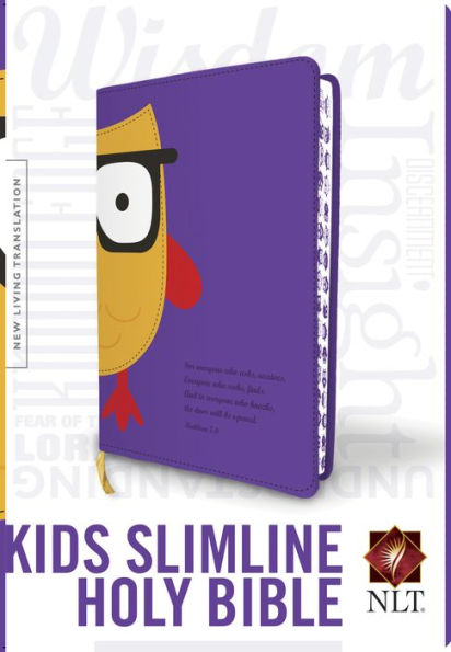Kids Slimline Bible NLT, TuTone (Red Letter, LeatherLike, Purple/Yellow Owl)