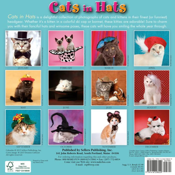 2016 Cats in Hats Mini Wall Calendar