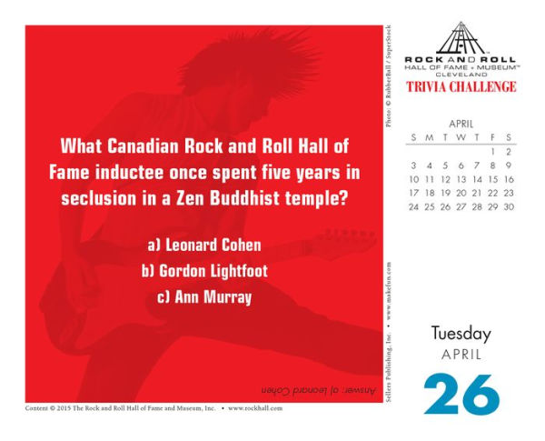 2016 Rock and Roll Hall of Fame Trivia Challenge Box Daily Calendar