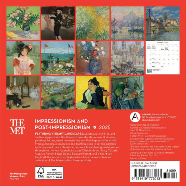 2025 Impressionism and Post-Impressionism Mini Wall Calendar